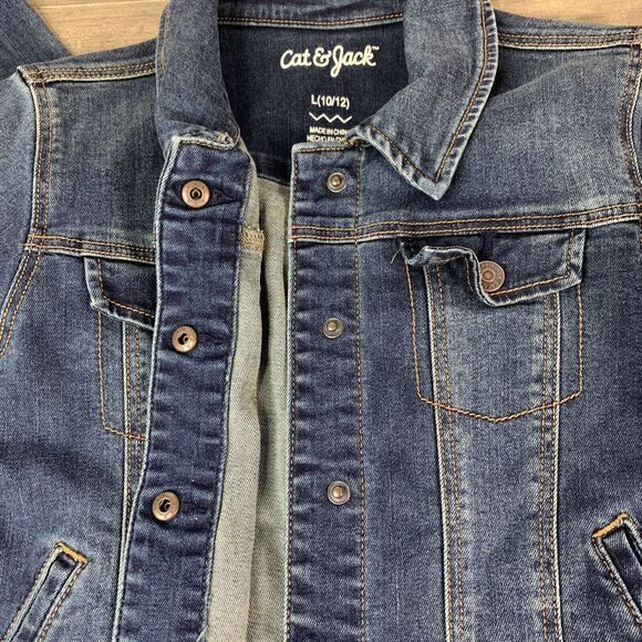 Cat & Jack Girls Youth Denim Jean Jacket Size Large 10/12 Long Sleeve Collared - Picture 3 of 10